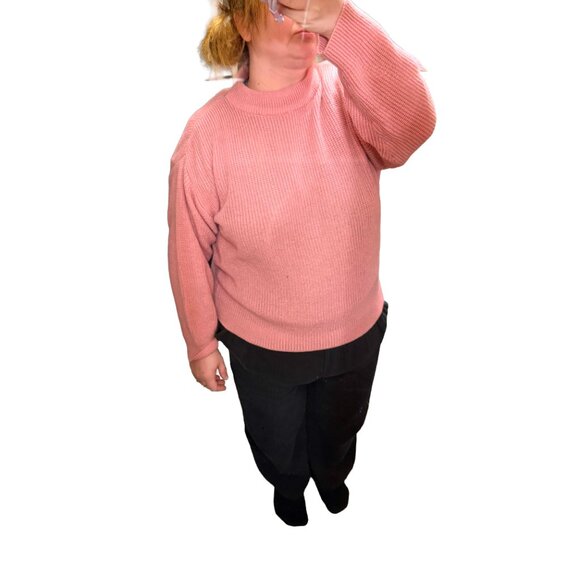 Society Coral Pink Chunky Knit Cropped Sweater Mock Neck Oversized Y2K L/XL - Picture 8 of 11